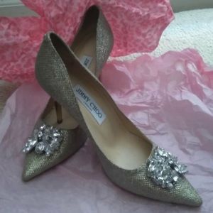 Jimmy Choo Gold Stilettos Swarovski